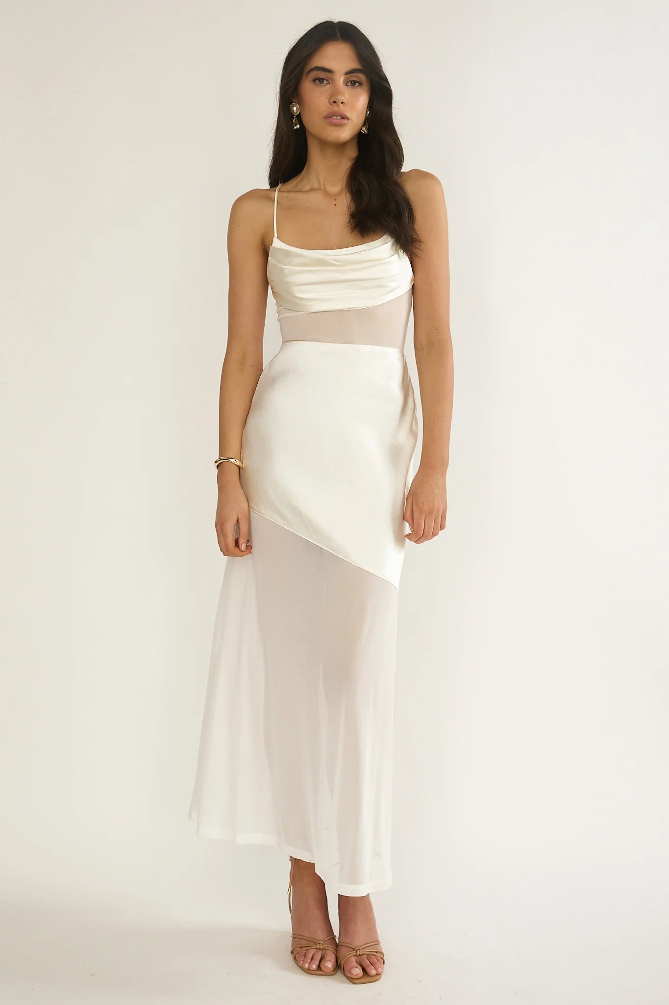 Golden Era Sheer Waist Maxi Dress Oyster