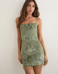 Noreen Backless Mini Dress in Burn Out Mesh Olive