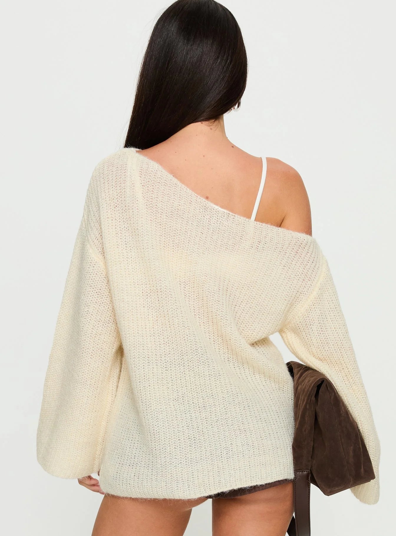 Delyn Off Shoulder Slouchy Knit Sweater Cream