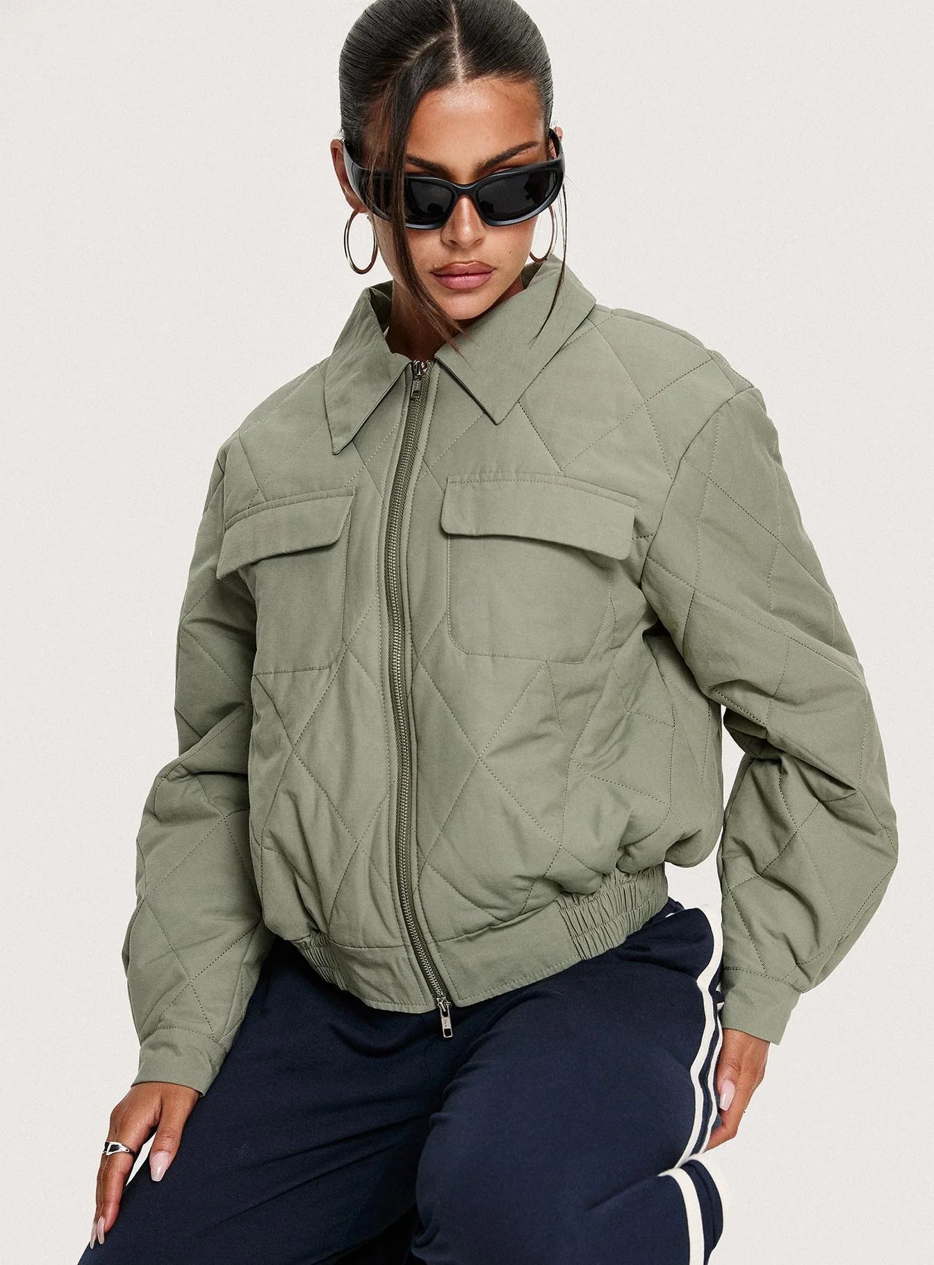 Denvar Quilted Bomber Jacket Green